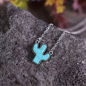 Vintage turquoise cactus necklace, cactus jewelry, turquoise jewelry, plants